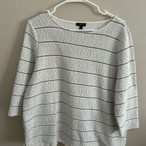 Talbots White and Black Crew Neck Sweater with Stripes